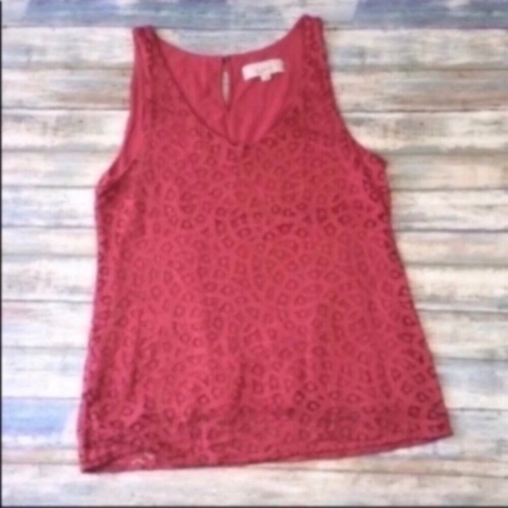 LOFT Pink Laser Cut Sleeveless Tank Blouse Small Boho Chic